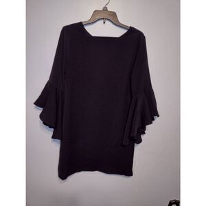 The Impeccable Pig Black Open Back Mini Dress with Flare Sleeves Size M Black